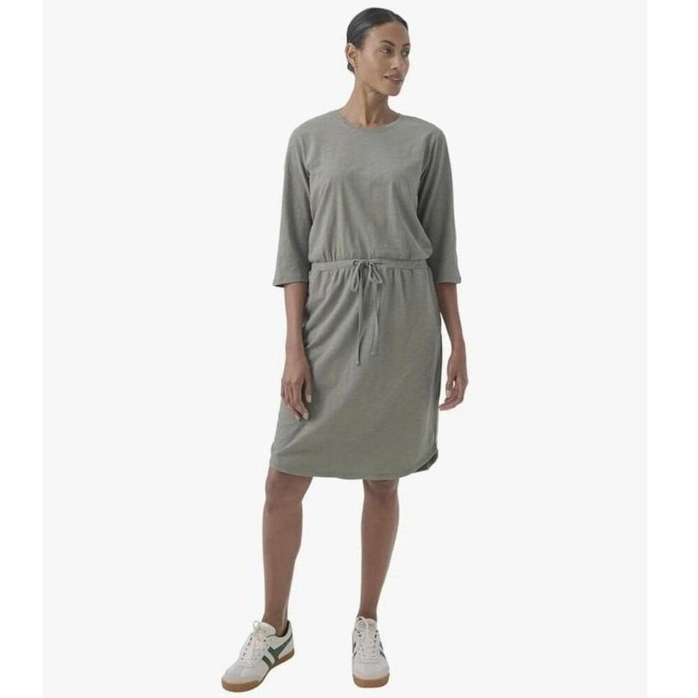 Pact Organic Cotton Relaxed Tie Waist Dress Dress Shadow Green L